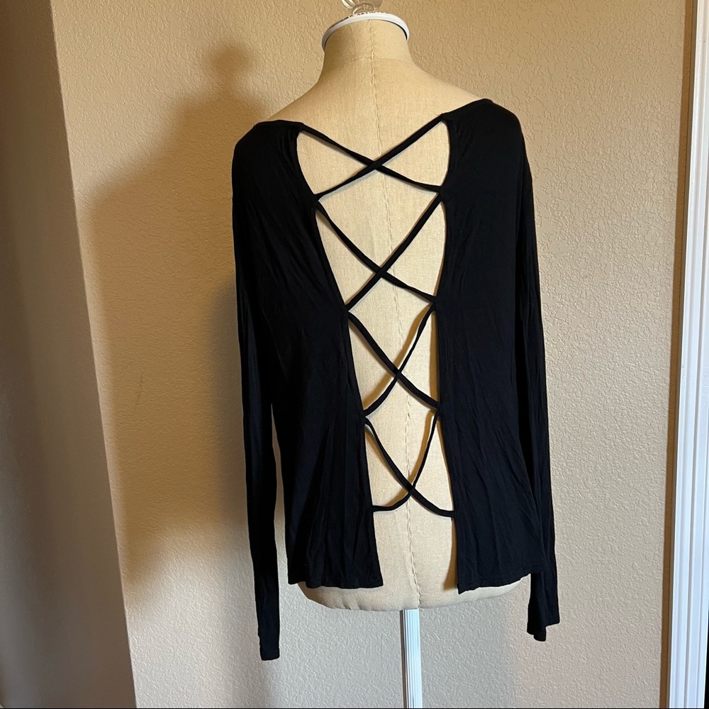 Missguided Black Long Sleeve Shirt with Criss Cross Back, US Size 6